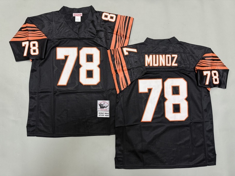 Men 2025 Cincinnati Bengals #78 Munoz black Throwback Limited NFL Jersey style 001